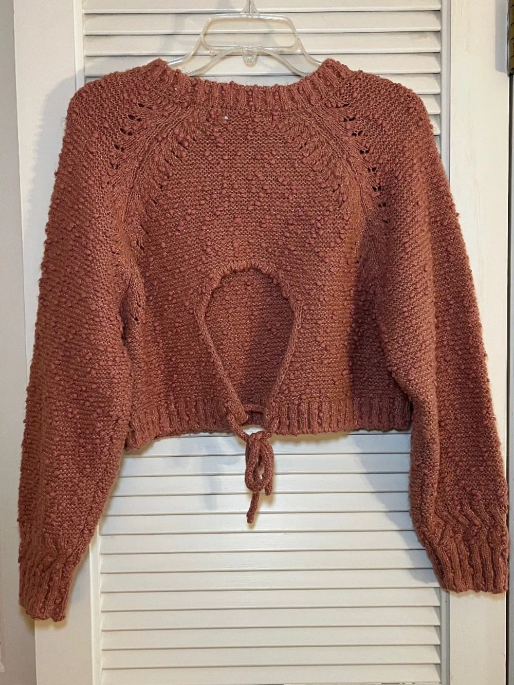 Altar'd State Exaggerated Bouclé Open Back Tie Crop Sweater Size M